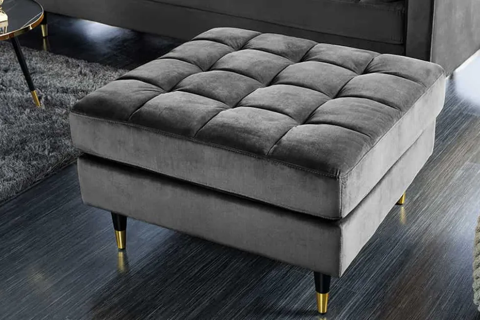 Design Hocker COZY VELVET 80cm grau Samt goldene Füße