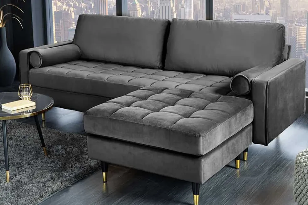 Design Hocker COZY VELVET 80cm grau Samt goldene Füße