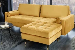 Design Hocker COZY VELVET 80cm senfgelb gold Samt Metallfüße
