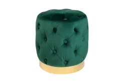 Design Hocker MODERN BAROCK 40cm dunkelgrün gold Samt Chesterfield