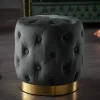 Design Hocker MODERN BAROCK 40cm schwarz gold Samt Chesterfield