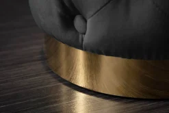 Design Hocker MODERN BAROCK 40cm schwarz gold Samt Chesterfield