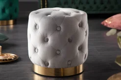 Design Hocker MODERN BAROCK 37cm edel-grau gold Samt Chesterfield