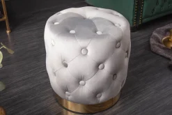 Design Hocker MODERN BAROCK 37cm edel-grau gold Samt Chesterfield