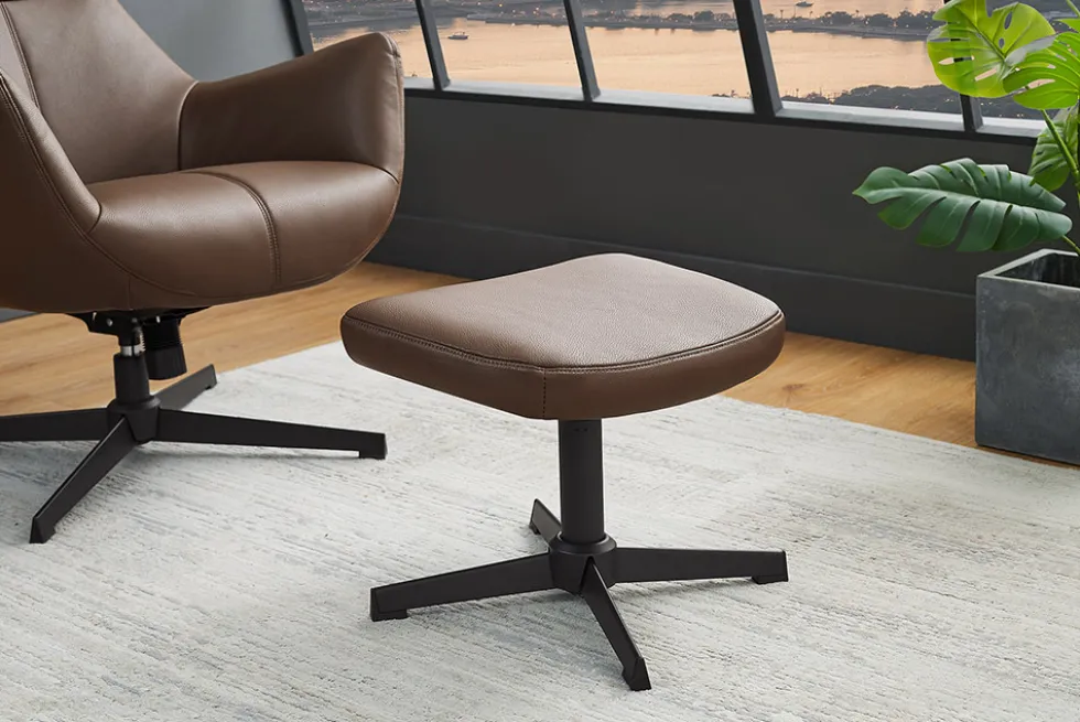 Design Hocker VOGUE 45cm brandy braun Kunstleder drehbar schwarze Metallbeine Fußhocker