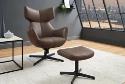 Design Hocker VOGUE 45cm brandy braun Kunstleder drehbar schwarze Metallbeine Fußhocker