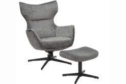 Design Hocker VOGUE 45cm grau Samt drehbar schwarze Metallbeine Fußhocker
