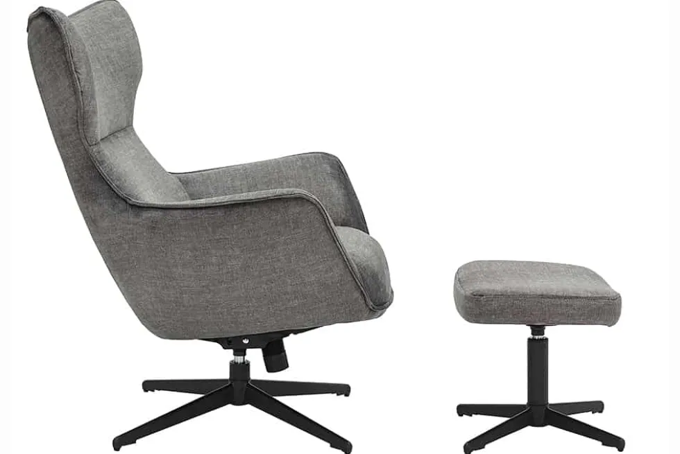 Design Hocker VOGUE 45cm grau Samt drehbar schwarze Metallbeine Fußhocker