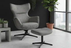 Design Hocker VOGUE 45cm grau Samt drehbar schwarze Metallbeine Fußhocker
