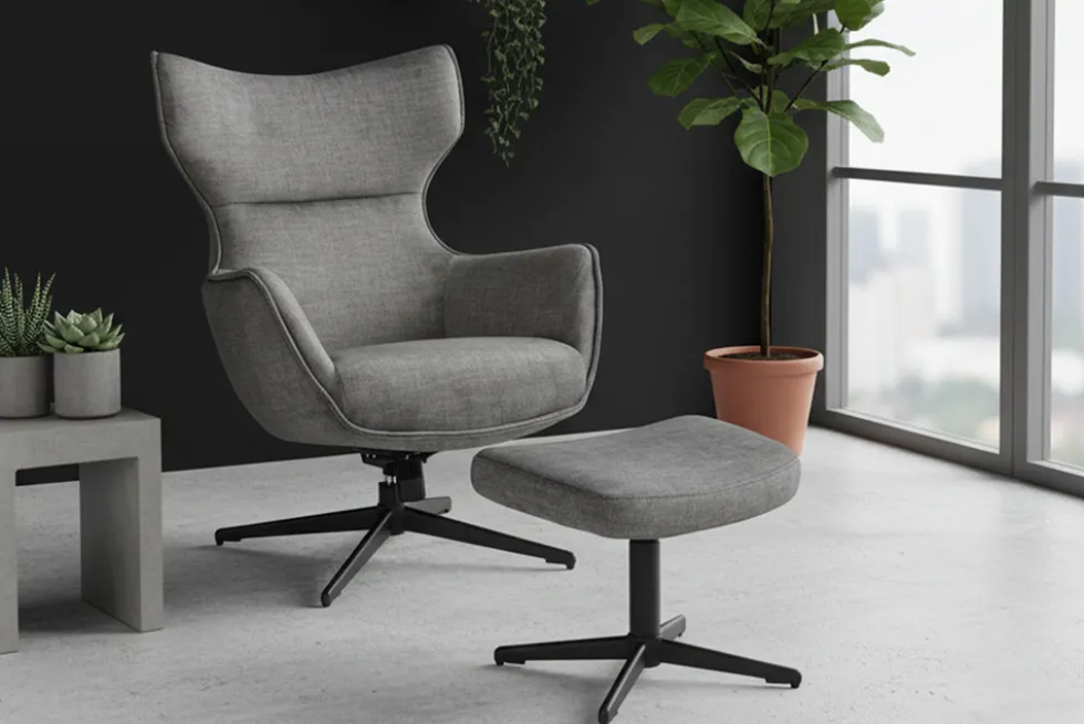 Design Hocker VOGUE 45cm grau Samt drehbar schwarze Metallbeine Fußhocker