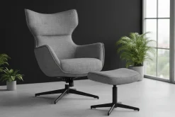 Design Hocker VOGUE 45cm grau Samt drehbar schwarze Metallbeine Fußhocker