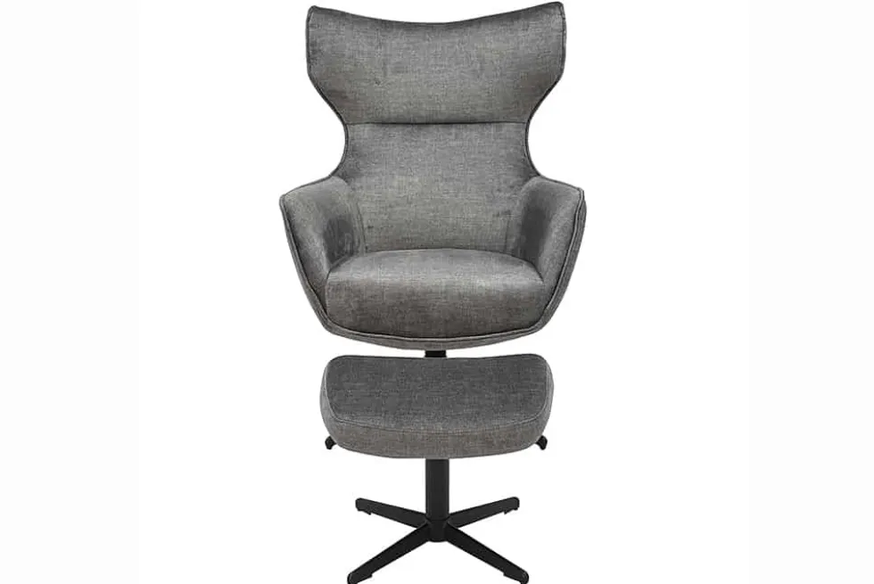 Design Hocker VOGUE 45cm grau Samt drehbar schwarze Metallbeine Fußhocker