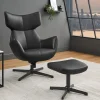 Design Hocker VOGUE 45cm schwarz Kunstleder drehbar Metallbeine Fußhocker