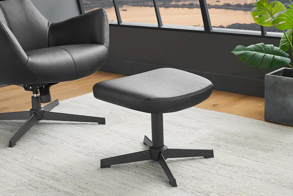 Design Hocker VOGUE 45cm schwarz Kunstleder drehbar Metallbeine Fußhocker