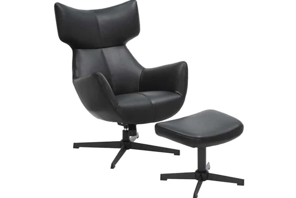 Design Hocker VOGUE 45cm schwarz Kunstleder drehbar Metallbeine Fußhocker