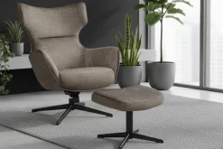 Design Hocker VOGUE 45cm taupe Samt drehbar schwarze Metallbeine Fußhocker