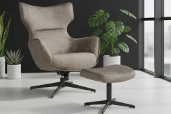 Design Hocker VOGUE 45cm taupe Samt drehbar schwarze Metallbeine Fußhocker
