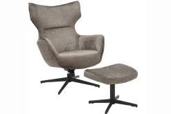 Design Hocker VOGUE 45cm taupe Samt drehbar schwarze Metallbeine Fußhocker