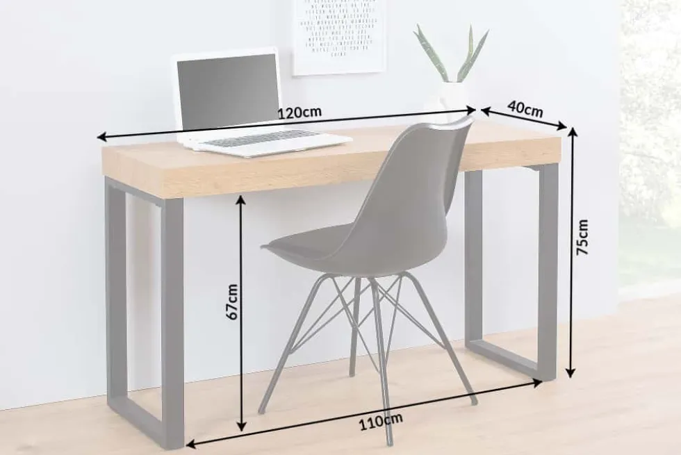 Design Konsole OAK DESK 120cm Eiche Vintage Metallgestell Schreibtisch