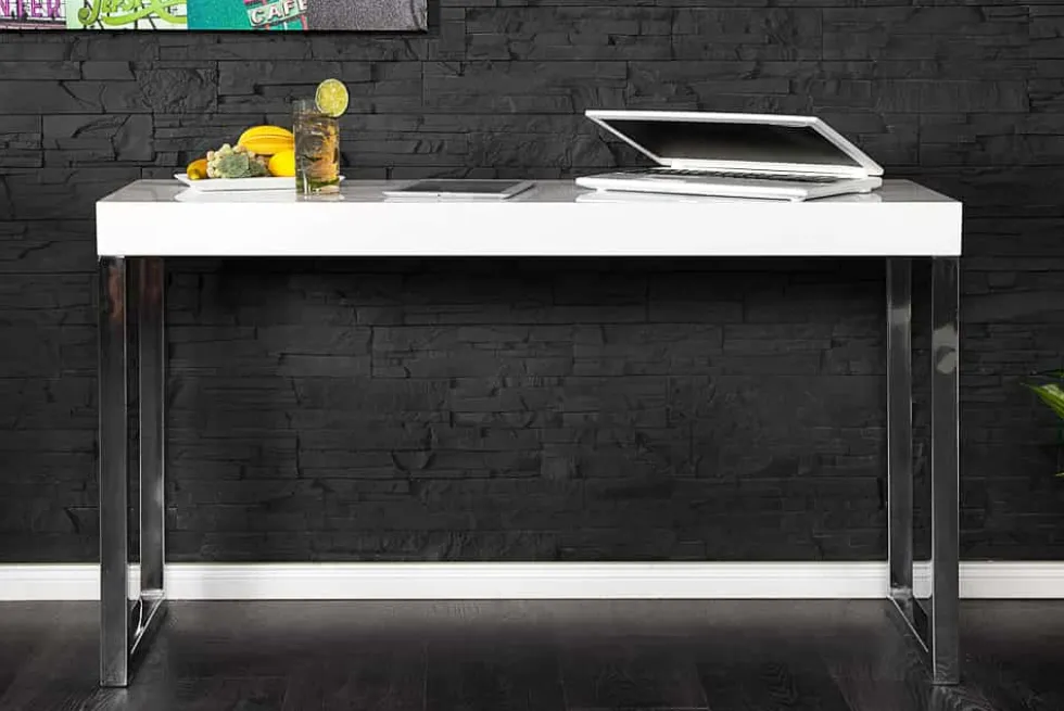 Design Konsole WHITE DESK 120cm weiß Hochglanz Bürotisch