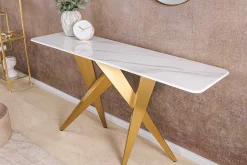 Design Konsolentisch ART LIVING 140cm weiß Marmor Keramik champagner gold brushed