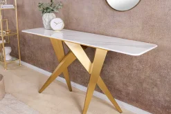 Design Konsolentisch ART LIVING 140cm weiß Marmor Keramik champagner gold brushed