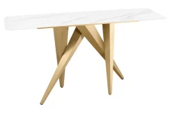 Design Konsolentisch ART LIVING 140cm weiß Marmor Keramik champagner gold brushed