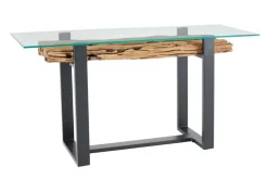 Design Konsolentisch BARRACUDA 150cm recyceltes Teakholz Glas Industrial
