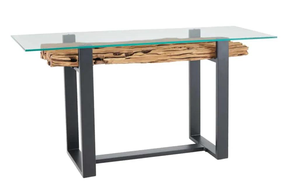 Design Konsolentisch BARRACUDA 150cm recyceltes Teakholz Glas Industrial