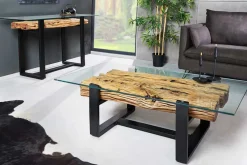 Design Konsolentisch BARRACUDA 150cm recyceltes Teakholz Glas Industrial