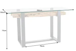 Design Konsolentisch BARRACUDA 150cm recyceltes Teakholz Glas Industrial