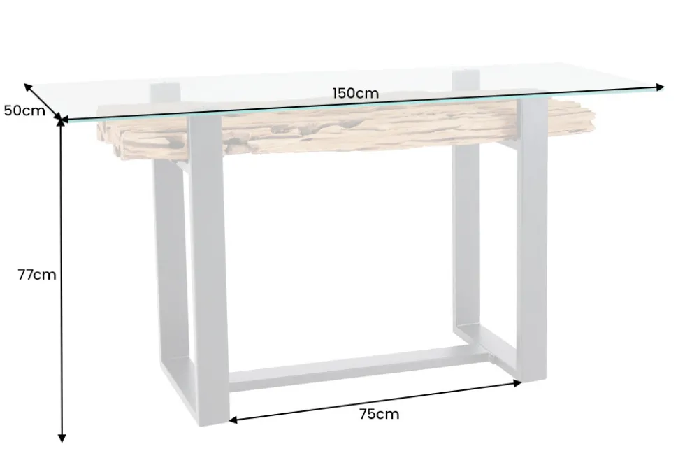Design Konsolentisch BARRACUDA 150cm recyceltes Teakholz Glas Industrial