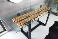 Design Konsolentisch BARRACUDA 150cm recyceltes Teakholz Glas Industrial