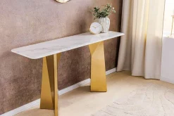 Design Konsolentisch EXTRAVAGANCIA 140cm weiß Marmor brushed champagner gold Metall