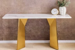 Design Konsolentisch EXTRAVAGANCIA 140cm weiß Marmor brushed champagner gold Metall