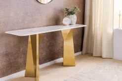 Design Konsolentisch EXTRAVAGANCIA 140cm weiß Marmor brushed champagner gold Metall