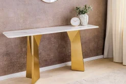 Design Konsolentisch EXTRAVAGANCIA 140cm weiß Marmor brushed champagner gold Metall