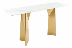 Design Konsolentisch EXTRAVAGANCIA 140cm weiß Marmor brushed champagner gold Metall
