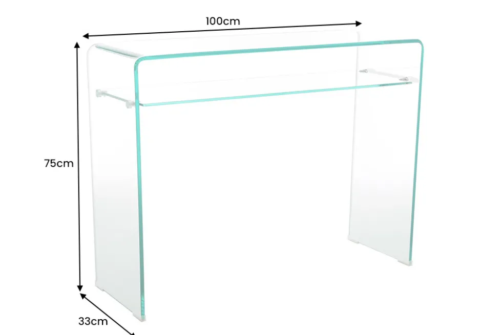Design Konsolentisch FANTOME 100cm Glas transparent mit Ablage