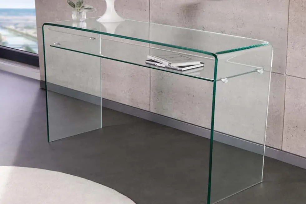 Design Konsolentisch FANTOME 100cm Glas transparent mit Ablage