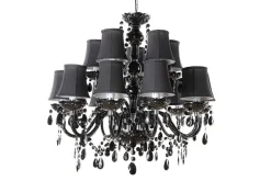 Design Kronleuchter BLACK CRYSTAL XL 80cm schwarz Acryl 15-armig Lüster mit Schirmen