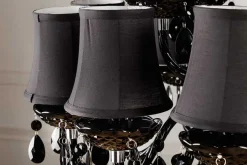 Design Kronleuchter BLACK CRYSTAL XL 80cm schwarz Acryl 15-armig Lüster mit Schirmen