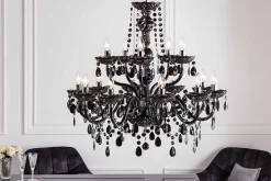 Design Kronleuchter BLACK CRYSTAL XL 80cm schwarz Acryl 15-armig Lüster