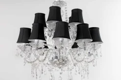 Design Kronleuchter CRYSTAL XL 80cm klar Acryl 15-armig Lüster schwarz mit Schirmen