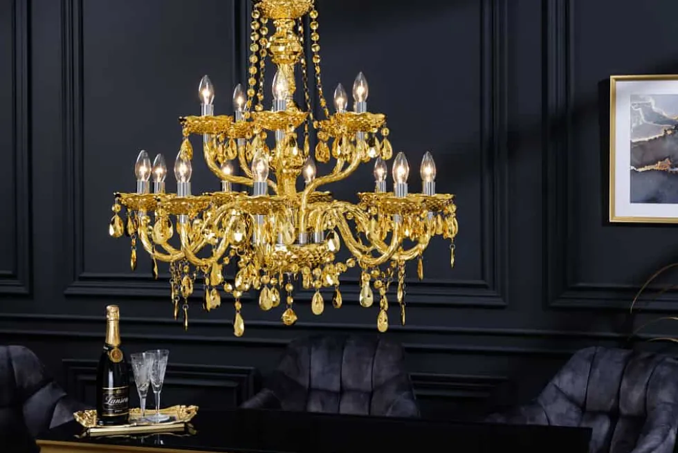 Design Kronleuchter CRYSTAL XL 80cm gold 15-armig Lüster Kristall-Lampe