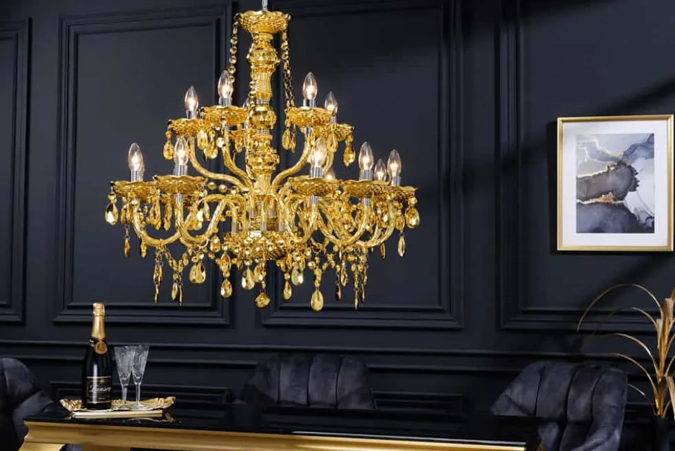 Design Kronleuchter CRYSTAL XL 80cm gold 15-armig Lüster Kristall-Lampe