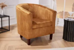 Design Lounge Sessel HEMINGWAY senfgelb Samt Armlehnen Cocktailsessel