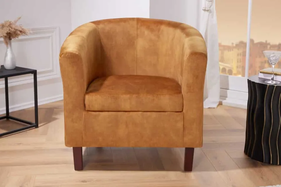 Design Lounge Sessel HEMINGWAY senfgelb Samt Armlehnen Cocktailsessel
