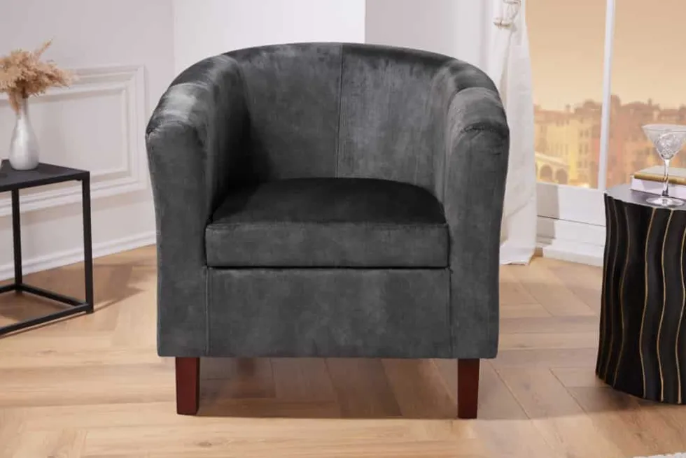 Design Lounge Sessel HEMINGWAY dunkelgrau Samt Armlehnen Cocktailsessel
