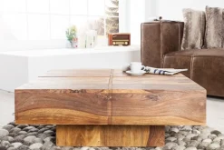 Design Massivholz Couchtisch BOLT 70cm braun Sheesham stone finish Handarbeit